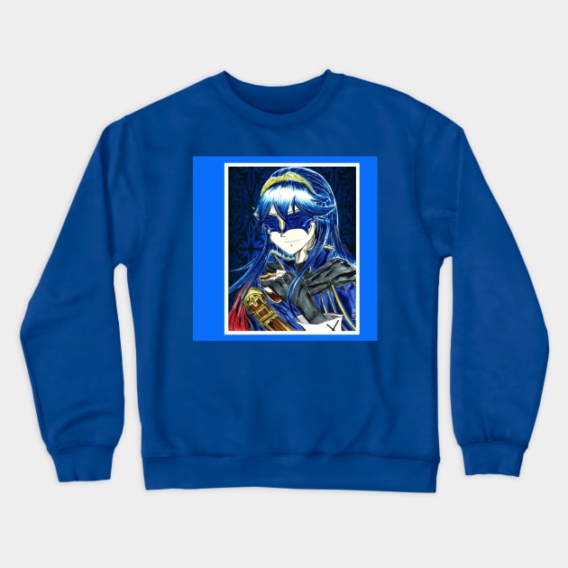 the blue knight in armor of magic anime style art ecopop Crewneck Sweatshirt by jorge_lebeau